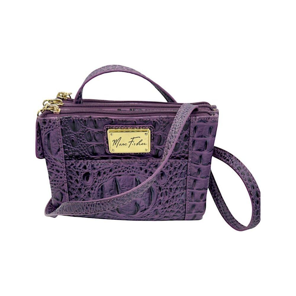 Marc Fisher Croc Embossed Purple Accordian Crossbody Shoulder Bag Super Cute!